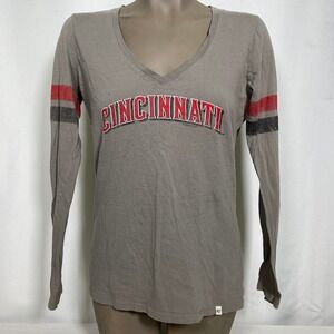 Cincinnati Reds '47 Brand Grey V-Neck Longsleeve Jersey T-Shirt Women's LARGE